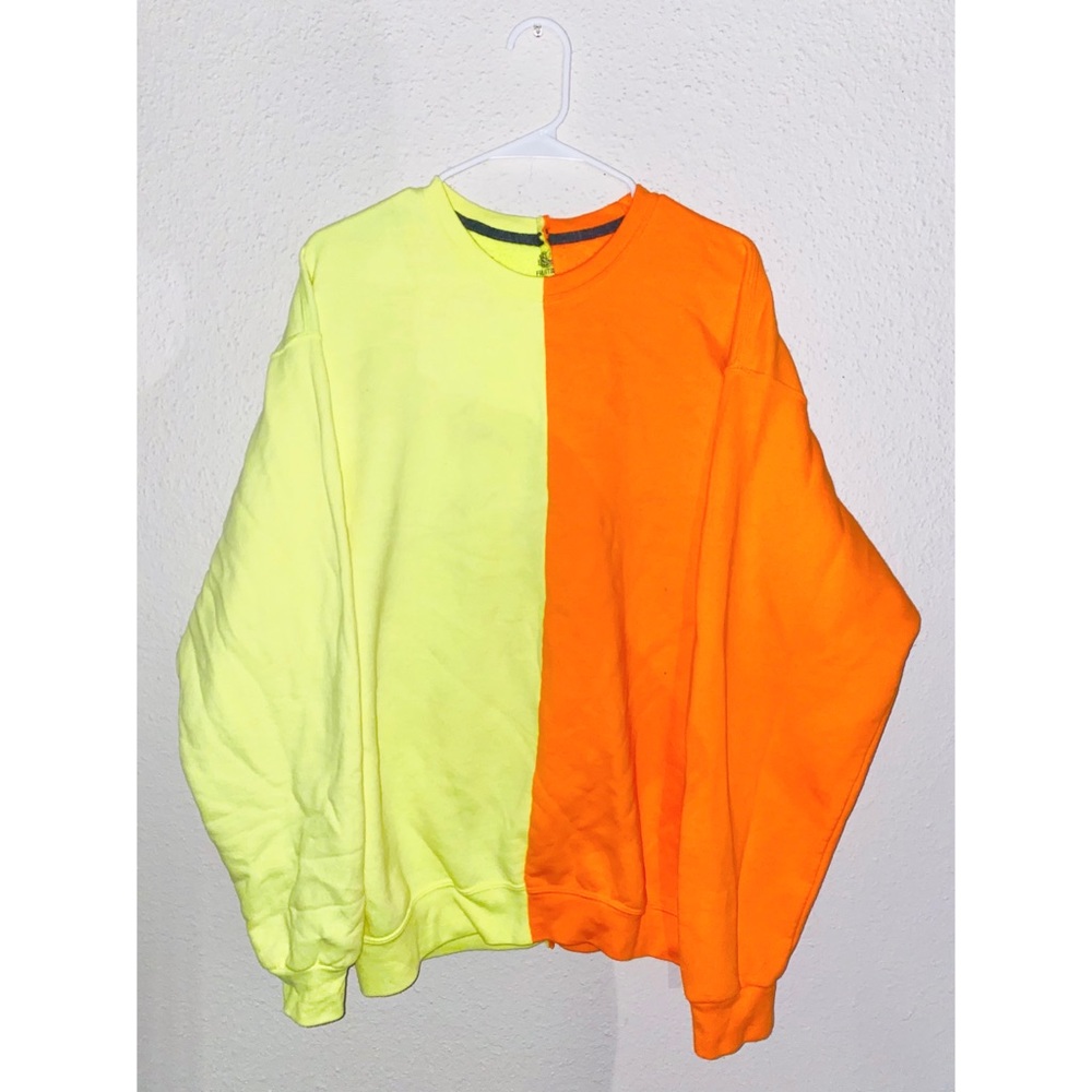 HANES Custom Split Color Neon Orange & Yellow Sweatshirt🧡